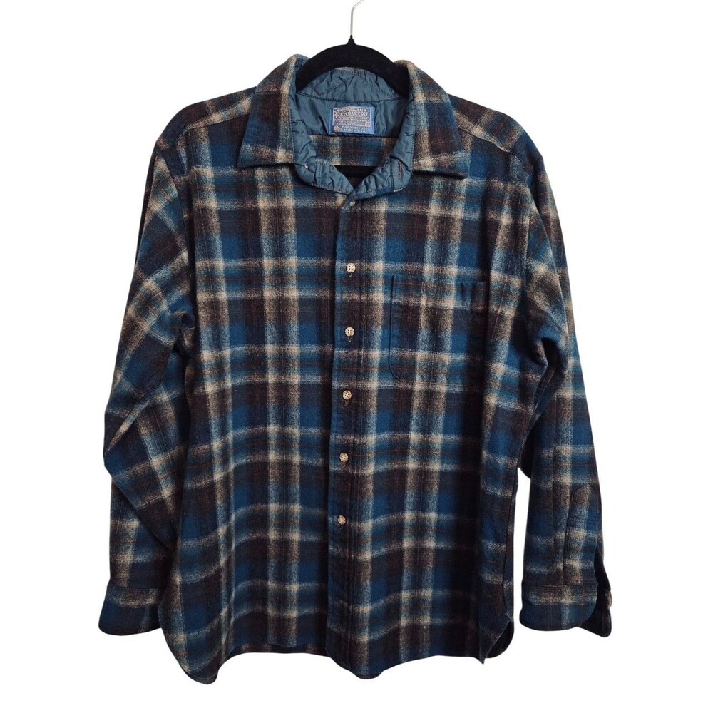 Vintage 70s Pendleton 100% Virgin Wool Shirt Mens XLarge Plaid Made in USA
